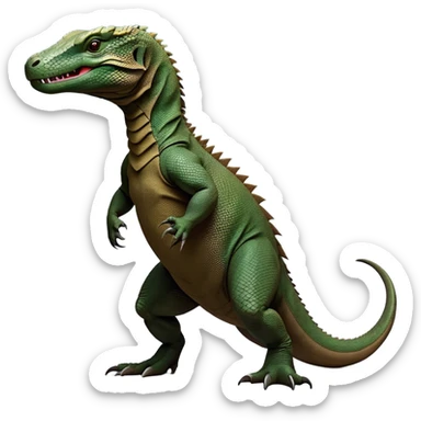 cinematic-komodo-dragon-realistic-full-body-standing-emoji,-massive-scaled-body-poised-with-quiet-power,-rough-textured-skin-dark-green-and-brown,-head-tilted-dramatically,-long-forked-tongue-flicking-out,-simplified-yet-realistic-focused-features,-highly-detailed,-glowing-with-an-almost-sarcastic-glow sticker