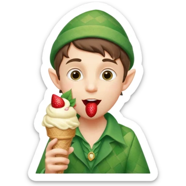 
A young elf boy in leafy clothes licking a triple-scoop ice cream with wide eyes.
baby elf with strawberry ice cream




 sticker