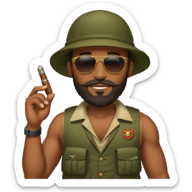 brauny vested sunglasses bearded jungle commando smoking a cigar with a grin sticker
