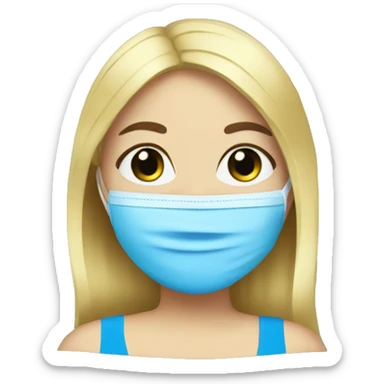 a blond girl with blu eyes doing a face mask sticker