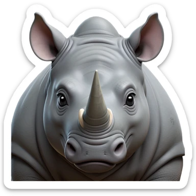 cinematic-noble--rhinoceros-portrait-emoji,slate-grey-hide--poised-and-regal,-with-a-massive,-powerful-build-and-a-thick,-deep-set-soulful-piercing-eyes,-simplified-yet-sharp-and-sophisticated-features,-highly-detailed,-large-black-eyes, zoomed out showing shoulders sticker