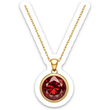 polished round red garnet pendant on a delicate gold chain, glowing with warmth and magic sticker
