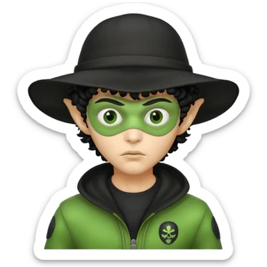 alien with robber mask concerned curly hair and robber outfit hat sticker