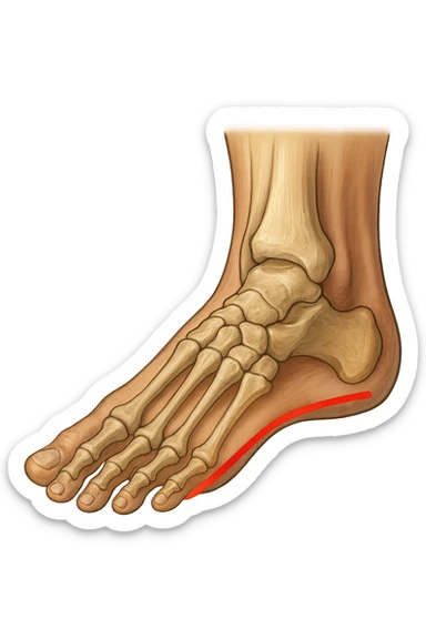 spazio dall'avampiede al tallone umano sottolineato in rosso, fai l'arto umano anatomico realistico con evidenza su quel tratto sticker