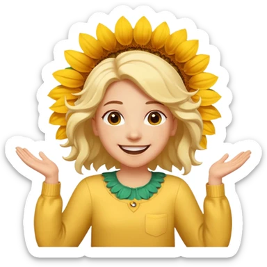 Big smile with open arms and sunflower petals as hair sticker
