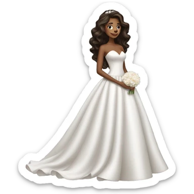 beautiful brunette girl with blowout hair in big beautiful wedding dress sticker