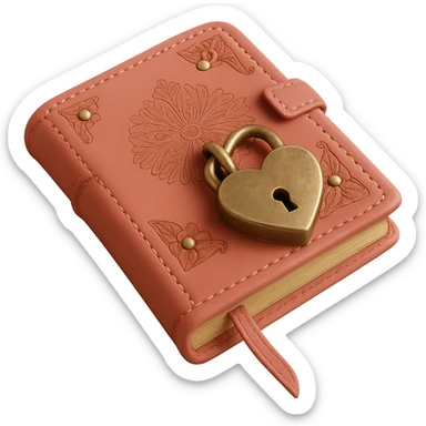 Add a heart-shaped lock to the pink leather-bound diary. Keep the background transparent. Make it realistic and detailed. sticker