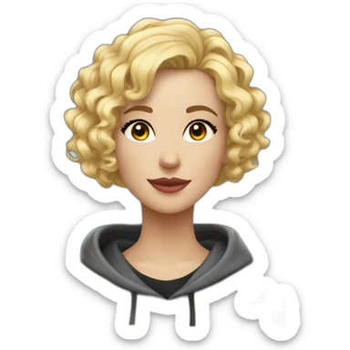 it woman blonde Bob Haircut Curly no glasses black outfit hoodies for women sticker