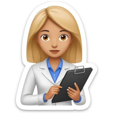 women with clipboard checking page sticker