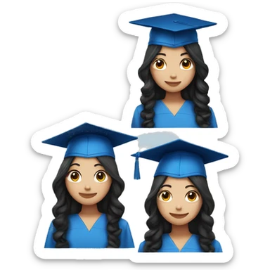 asian girl wearing blue graduation cap with long curly black hair sticker