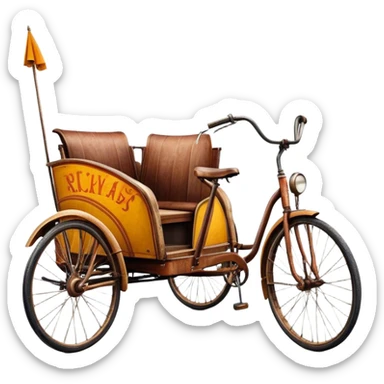 ​Cinematic Realistic Tricycle Rickshaw, depicted as a vintage manually operated vehicle featuring two front wheels and a single rear wheel, rendered with detailed rustic textures, vibrant colors, and dynamic urban lighting that captures its unique design and cultural charm, sticker