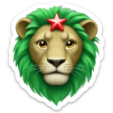 Green lion wearing band with three red stars sticker