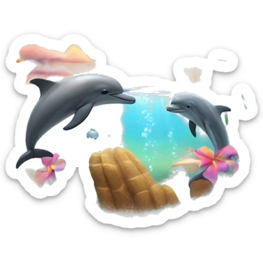 Sunset with a rainbow and dolphins coming out of the water sticker