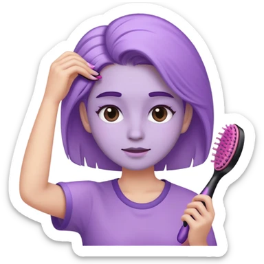 pastel purple person brushing their hair with a hair brush, Apple iOS style emoji sticker