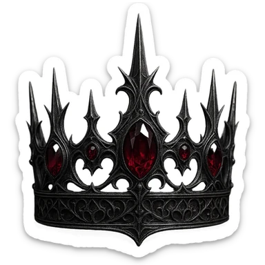 gothic crown in silver with crimson rubies and thorn-like spikes, dark and elegant sticker