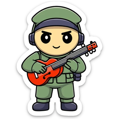soul soldier character with musical instruments and military-inspired outfit sticker