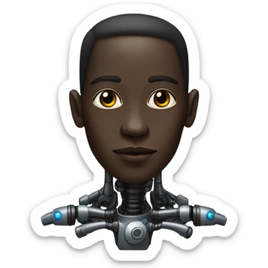Person who is half droid half human with dark skin and a big nose sticker