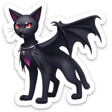   cool edgy beautiful anime-style ethereal dark-punk-themed animal vampiric cat-hybrid Fakemon with fangs and bat-wing-ears with a collar full body sticker