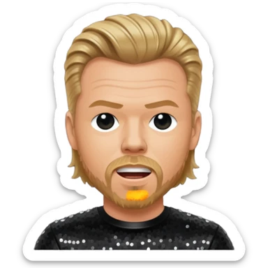 James Hetfield with dark blonde hair, black sequin outfit  sticker