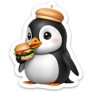 cute penguin eating a hamburger sticker