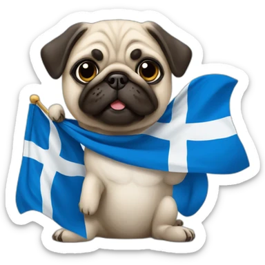 pug holding a big finland flag sticker