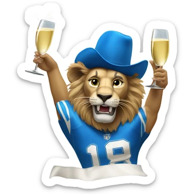 Lion head wearing blue football jersey popping champagne  sticker