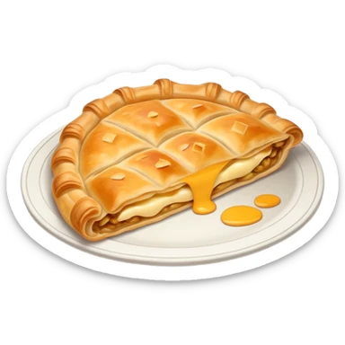 cinematic-realistic-flat burek-sa-sirom-dish-emoji,-showcasing-a-flaky-pastry-filled-with-cheese-rendered-with-crisp-textures-and-appetizing,-warm-lighting. **flat**   sticker
