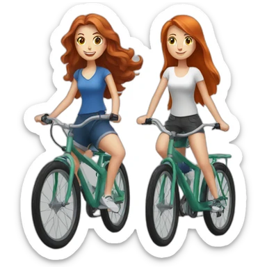 Brunette girl and a redhead girl riding bikes sticker