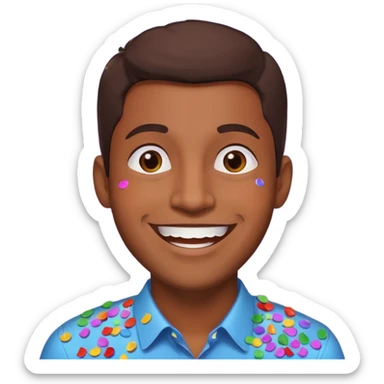 Emoji de un hombre feliz de festejo solo cabeza morocho y con confeti  sticker