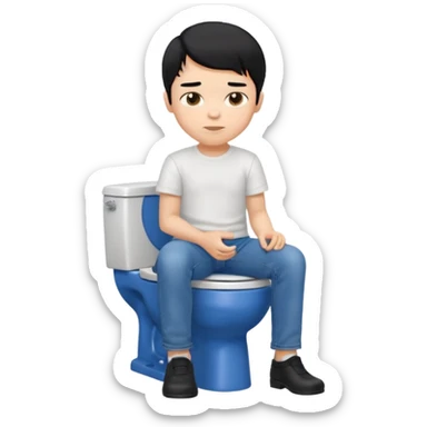 menino tom de pele medio claro com cabelo preto sentado no vaso sanitário quadrado sticker