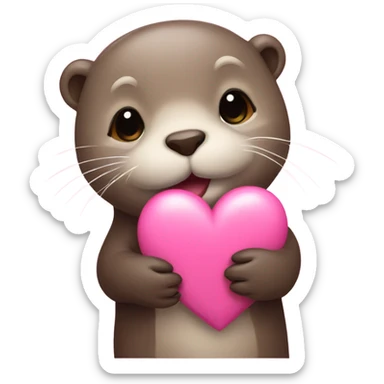 Otter holding pink heart  sticker