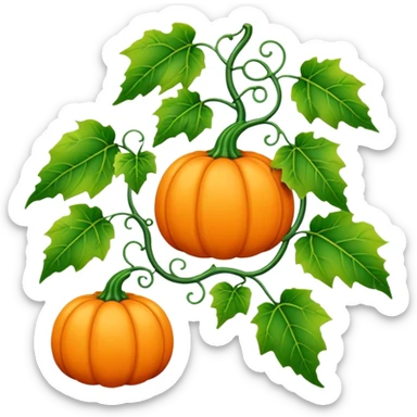 Orange autumn pumpkin with green vines and leaves sticker