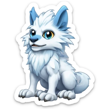 Cute Protogen-vernid-sergal-wickerbeast-fantasy-animal-fursona griffsnuff & LiLaiRa & Falvie full body white and light blue fur with white outline sticker