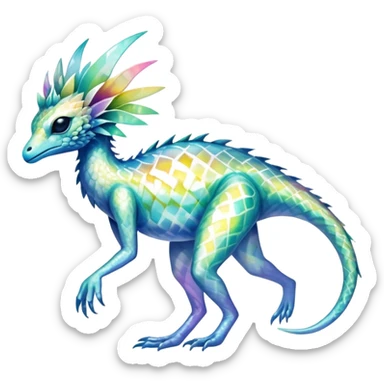a translucent iridescent ethereal tropical edgy vernid-fionbri-creature with splash patterns full body sticker