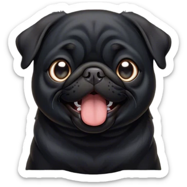 Cinematic Cute Yawning Black Pug Portrait Emoji, Head tilted slightly with a dramatic, wide-open yawn, showcasing a smooth black coat with a velvety texture, floppy ears slightly drooping, round dark eyes barely open in drowsy contentment, Simplified yet irresistibly adorable features, highly detailed, glowing with a soft, cozy glow, high shine, relaxed yet expressive, stylized with a touch of whimsy, bright and endearing, soft glowing outline, capturing the essence of a sleepy yet affectionate companion, so drowsy it feels like it could stretch out of the screen and curl up for a nap! sticker