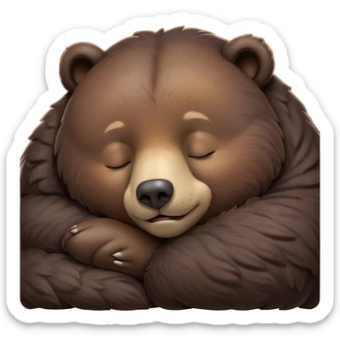 Meme-Worthy Cute Sleeping Bear Portrait Emoji, Head resting peacefully with a contented smile, showcasing a massive, robust build and a luxuriously soft dark brown fur, eyes shut in a serene, restful nap, Simplified yet hilariously adorable features, highly detailed, glowing with a soft, drowsy light, high shine, relaxed and utterly lovable, stylized with an air of playful laziness, bright and heartwarming, soft glowing outline, capturing the essence of a comically sleepy bear, so meme-worthy it feels like it could instantly become the next viral sensation of adorable slumber! sticker