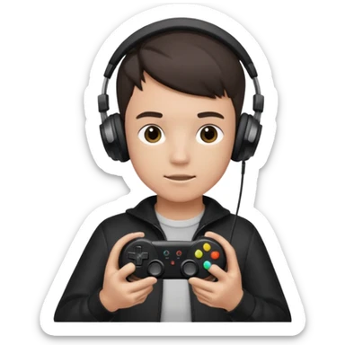 boy with headphones holding all black game controller sticker