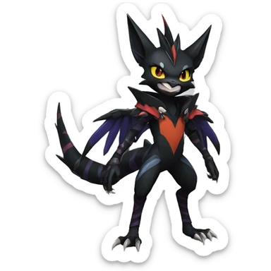 Cool Anthro Black Noivern-Nargacuga-Litten-Pokémon with edgy stripes hoodie spiked collar punk Full Body sticker
