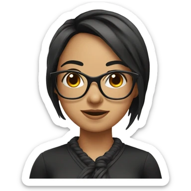 A girl with black hair tied up and wearing glasses sticker