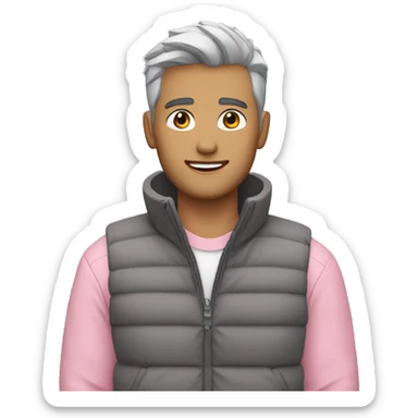 Finance bro with light grey short spike hair grey puffer vest over pink shirt sticker