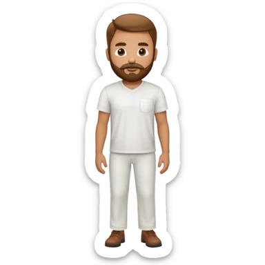 Chico moreno, pelirrojo, barba, camisa blanca y pantalón blanco cuerpo entero sticker