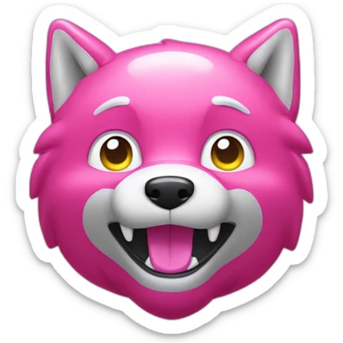 Anthropomorphic shiny, rubbery, pink inflatable wolf  sticker