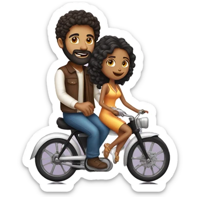 indian girl with curly hair marrying indian guy with straight hair and beard riding bike sticker