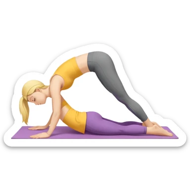 Yellow skin emoji girl lays down facing camera downward dog sticker