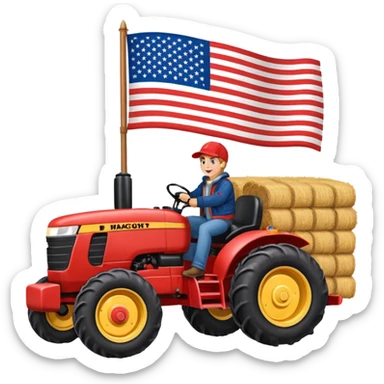 Fall hay bale trailer rides with USA flag on tractor sticker