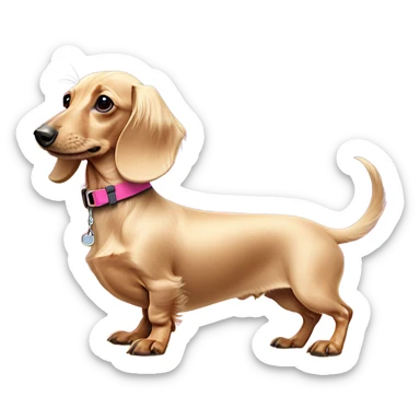 Long haired miniature dachshund cream colour with pink collar  on surfboard sticker