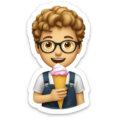 A boy with eyeglasses eating icecream sticker