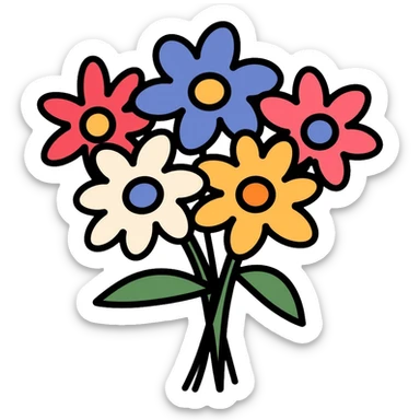 bouquet of flowers with various colorful flowers tied together sticker