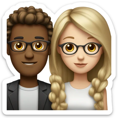 Lighter Brown guy with glasses , and a white girl with black hair and bangs no glasses in a relationship  sticker