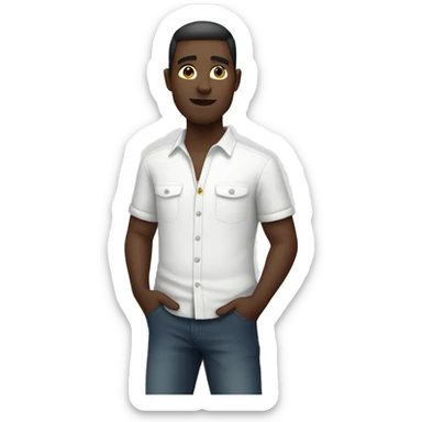 dark-skinned male in white shirt with hands in pockets  sticker
